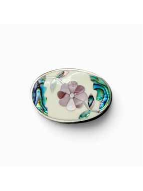 Vintage Alpaca Mexico Abalone & Mother of Pearl Flower Brooch, Mexican Shell